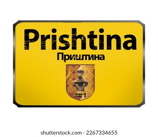 Pristina road sign, vector illustration, yellow sign on transparent background