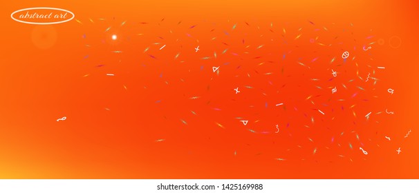Pristine space and signs confetti. Background texture. Creative colorific illustration. Remarkable Ultra Wide universe background. Colorful new abstraction. Orange red main theme.