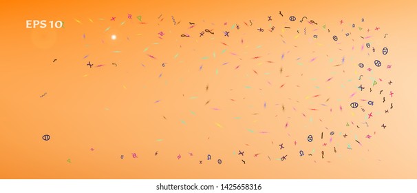 Pristine space and signs confetti. Background graphic. Professional colorific illustration. Great - new Ultra Wide backgrounds. Colorful cool abstraction. Orange red main theme.