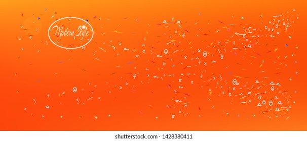 Pristine space and signs confetti. Background light. Creative colorific illustration. Abstract Ultra Wide background picture. Colorful fresh abstraction. Orange red main theme.