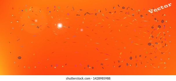 Pristine space and signs confetti. Background light. Usefull colorific illustration. Super Ultra Wide themed background. Colorful fresh abstraction. Orange red main theme.