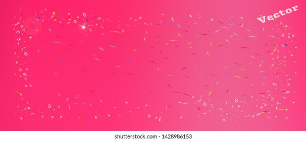 Pristine space and signs confetti. Background graphic. Signs colorific illustration. Remarkable Ultra Wide universe background. Colorful pristine abstraction. Magneta main theme.