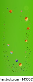 Pristine space and signs confetti. Background wallpaper. Usefull colorific illustration. Wonderful colored, portrait background pattern Ultra Wide. Colorful clear abstraction. Green colored theme.