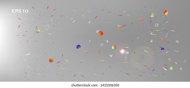 Pristine space and signs confetti. Signs colorific illustration. Background texture. A new Ultra Wide collection background. Colorful cool abstraction. White neutral main theme.