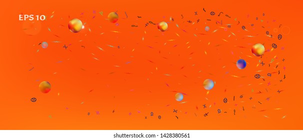 Pristine space and signs confetti. Creative colorific illustration. Background smooth. A good Ultra Wide background. Colorful fresh abstraction. Orange red main theme.