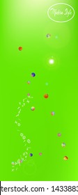 Pristine space and signs confetti. Funny colorific illustration. Background blur. Light Ultra Wide portrait background. Colorful clean abstraction. Green colored theme.