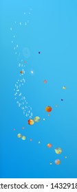 Pristine space and signs confetti. Liquid colorific illustration. Background texture. A Ultra Wide portrait themed background illustration. Colorful fresh abstraction. Blue colored theme.