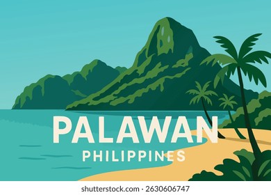 Una playa tropical prístina en Palawan, con aguas cristalinas, imponentes acantilados de piedra caliza y exuberante vegetación que rodea la costa