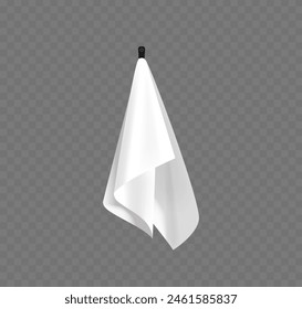 Pristine White Terry Towel Elegantly Hangs From A Sleek Black Hook Isolated On Transparent Background, Realistic 3d