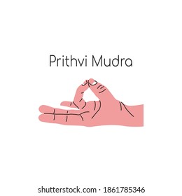 Prithvi mudra or Prithvi Vardhak or Agni Shamak mudra. Yoga hand gesture. Meditation. Vector illustration in flat minimalism design. Isolated on a white background