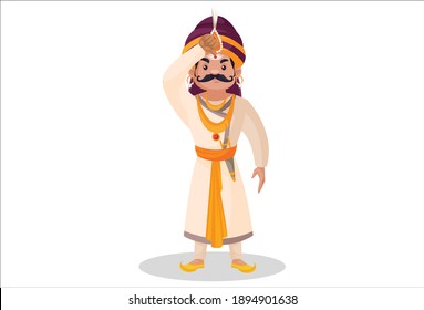 Prithviraj Chauhan is applying tilak on his forehead. Vector graphic illustration. Individually on a white background.