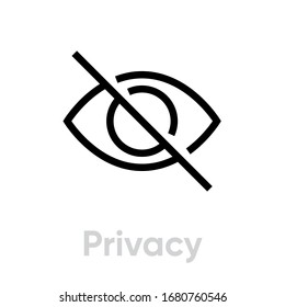 Privacy Ad Block Icon. Editable Line Vector. Stylized Crossed Out Eye Sign, Symbol Of Individual Hidden Private Information. Single Pictogram.