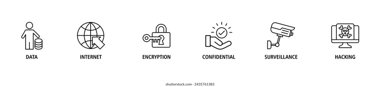 Privacy banner web icon set vector illustration concept with icon of data, internet, encryption, confidential, surveillance and hacking