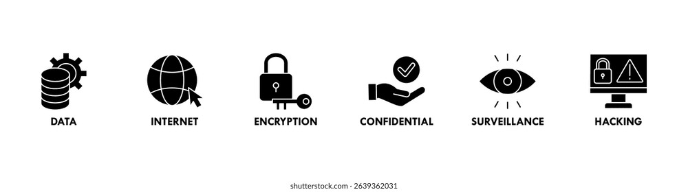 Privacy banner web icon set vector illustration concept with icon of data, internet, encryption, confidential, surveillance and hacking
