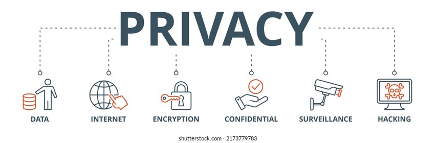Cartel de privacidad Icono de web Icono de ilustración vectorial con icono de datos, internet, cifrado, confidencial, vigilancia y hackeo