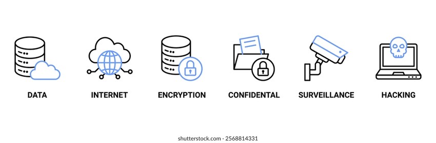 Privacy banner web icon vector illustration concept with icon of data, internet, encryption, confidential, surveillance and hacking