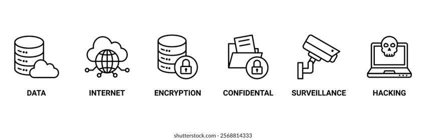 Privacy banner web icon vector illustration concept with icon of data, internet, encryption, confidential, surveillance and hacking