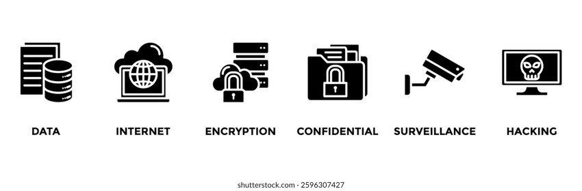 Privacy banner web icon vector illustration concept with icon of data, internet, encryption, confidential, surveillance and hacking