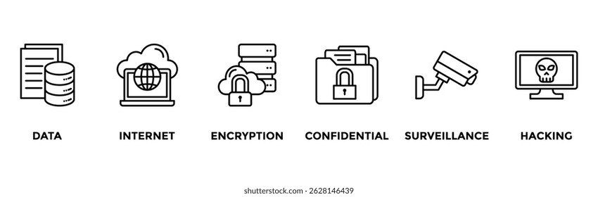 Privacy banner web icon vector illustration concept with icon of data, internet, encryption, confidential, surveillance and hacking