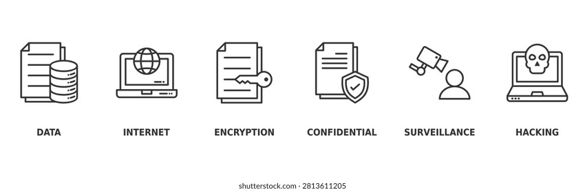 Privacy Banner Web Icon Vector Illustration Concept with Icons of Data Protection, Internet Security, Encryption, Confidentiality, Surveillance, and Hacking Prevention