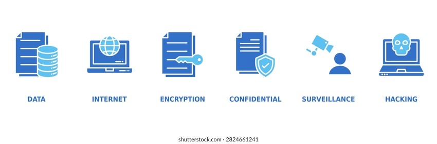 Privacy Banner Web Icon Vector Illustration Concept with Icons of Data Protection, Internet Security, Encryption, Confidentiality, Surveillance, and Hacking Prevention