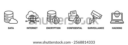 Privacy banner web icon vector illustration concept with icon of data, internet, encryption, confidential, surveillance and hacking