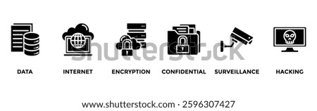 Privacy banner web icon vector illustration concept with icon of data, internet, encryption, confidential, surveillance and hacking