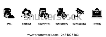 Privacy banner web icon vector illustration concept with icon of data, internet, encryption, confidential, surveillance and hacking