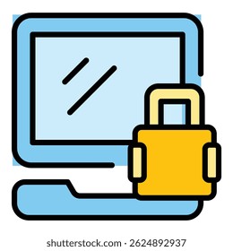 Privacy computer icon outline vector. Access data. Shield laptop color flat