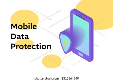 Privacy concept about network cyber technology with a smartphone and digital shield. Vector illustration suitable for web banner, mobile app.