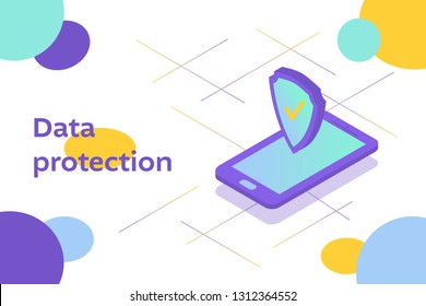 Privacy concept about network cyber technology with a smartphone and digital lock. Vector illustration suitable for web banner, mobile app.
