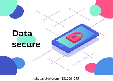Privacy concept about network cyber technology with a smartphone and digital lock. Vector illustration suitable for web banner, mobile app.