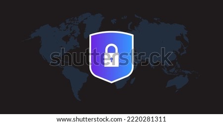 Privacy concept secure vpn online connection personal data protection world map and virtual private network cyber web security horizontal flat vector illustration.