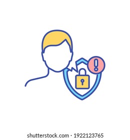 La privacidad se refiere al icono de color RGB. Violación de confidencialidad en línea. Riesgo de robo de identidad. Ataque hacker, phishing para información personal. Problema de seguros. Ilustración vectorial aislada
