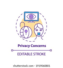 Privacy concerns concept icon. Social media, journalism challenge idea thin line illustration. Data breaches. Personal information security. Vector isolated outline RGB color drawing. Editable stroke