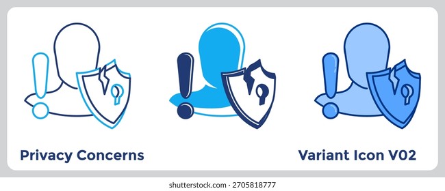 As questões de privacidade destacam as importantes considerações de segurança e proteção de dados para os usuários. Azul, Azul Plano, Estilo Dualtone.