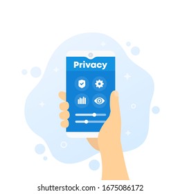 privacy control, phone in hand, vector