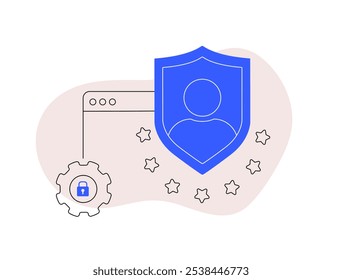 Privacidade e proteção de dados no marketing digital. Proteger os dados do usuário, a conformidade e a criptografia de dados. Ilustração vetorial isolada sobre a proteção das informações pessoais na publicidade em linha