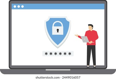 Privacy Data Protection in Internet.Internet network data computer laptop security shield and lock symbol.

