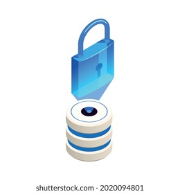 Privacy data protection isometric icon with lock vector illustration