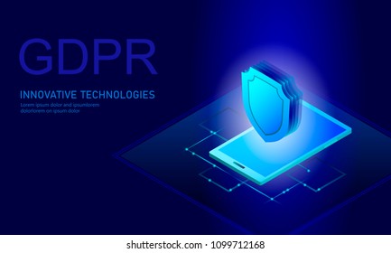 Privacy data protection law GDPR. Data regulation sensitive information safety shield European Union. Right to be forgotten removing flat isometric 3d. Global business ePrivacy vector illustration art