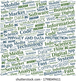 Datenschutz und Datenschutz Vektor Wort Cloud, nur mit Text.
