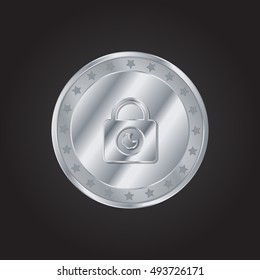 Privacy embossed realistic silver / platinum coin precious Icon / Logo Design
