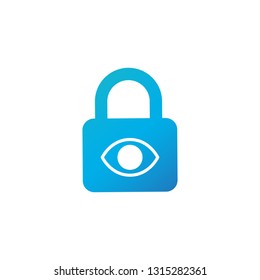 Privacy eye icon. Eye icon with padlock sign. Eye icon and security, protection, privacy symbol. Vector illustration isolated on white background.