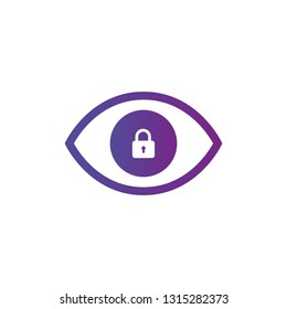 Privacy eye icon. Eye icon with padlock sign. Eye icon and security, protection, privacy symbol. Vector illustration isolated on white background.