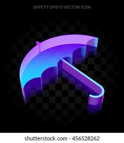 Privacy icon: 3d neon glowing Umbrella made of glass with transparent shadow on black background, EPS 10 vector illustration.