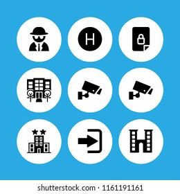 privacy icon. 9 privacy set with login, lock, spy and hotel vector icons for web and mobile app