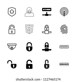 Privacy icon. collection of 16 privacy filled and outline icons such as opened lock, lock, security camera, home security. editable privacy icons for web and mobile.