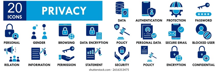 Privacy icon collection set. Containing design technology, safety, digital, access, security