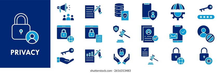 Privacy icon collection set. Containing design technology, safety, digital, access, security